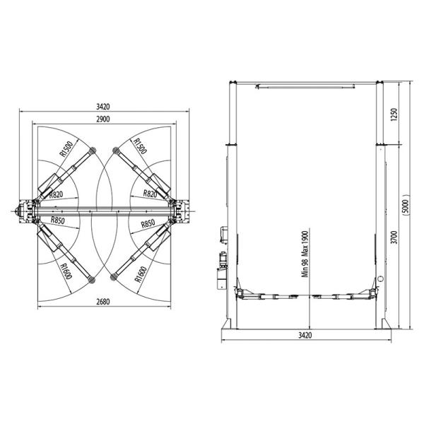 2-Säulen-Hebebühne hydraulisch - OV 4,0 t, 400 V, H: 5,00 m - RP-6314B2